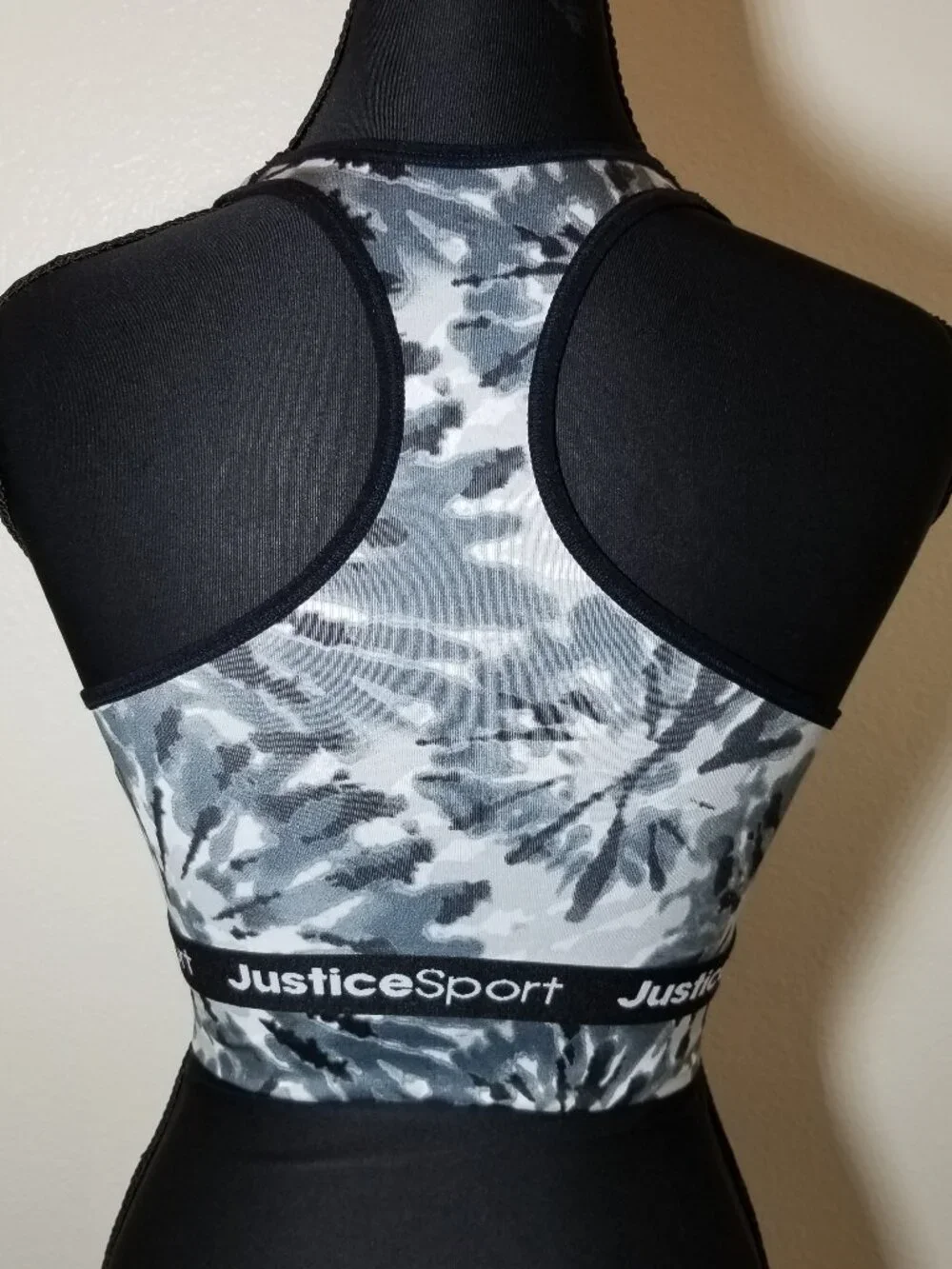 Justice Sports Bra Girls Size 34 Racerback Lot of 2 Pink & Gray Tie Dye Athletic